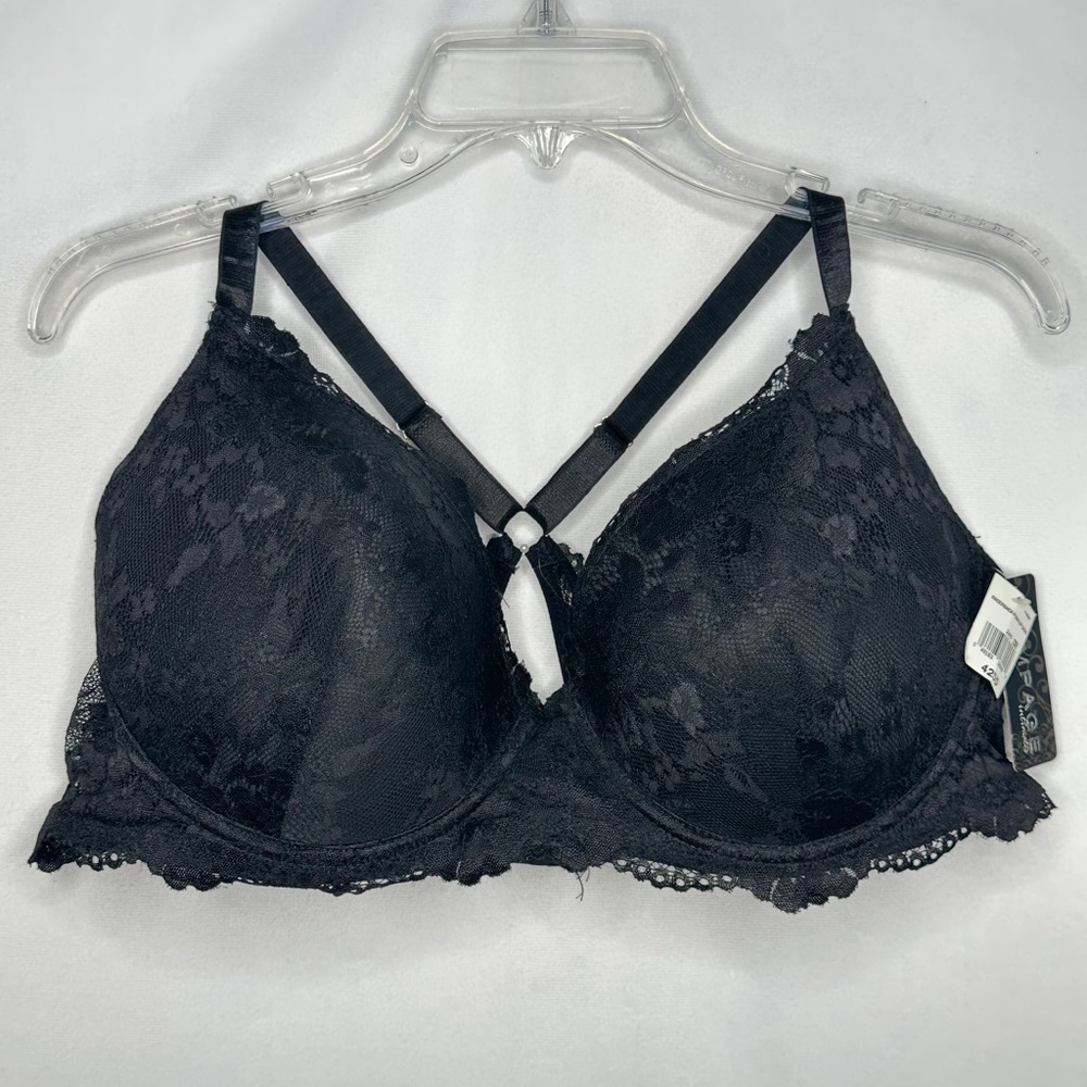 Rampage Intimates NWT Black Lace Bra  Racerback Push Up Y2K Goth‎ Sz 42DD